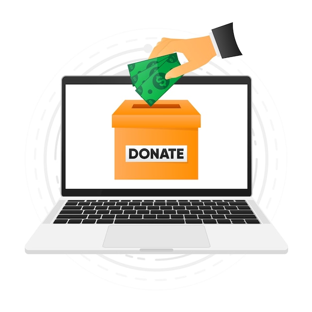 Mensen gooien geld online in de donatiebox Contant geld in de hand Donatiebox Financiële ondersteuning