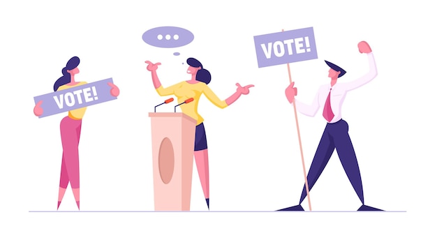 Mensen houden van stem Banners voor vrouw spreker kandidaat-tekens gezagsgetrouwe burger