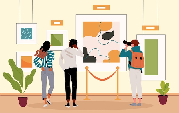 Mensen in de fotogalerij mannen en vrouwen met abstracte creativiteit en kunst jonge jongens en meisjes op