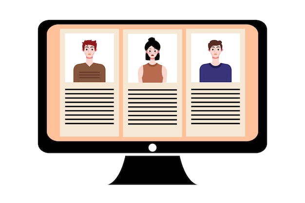 Vector mensen in videoconferentie op het computerscherm online bijeenkomst videoconferentie concept