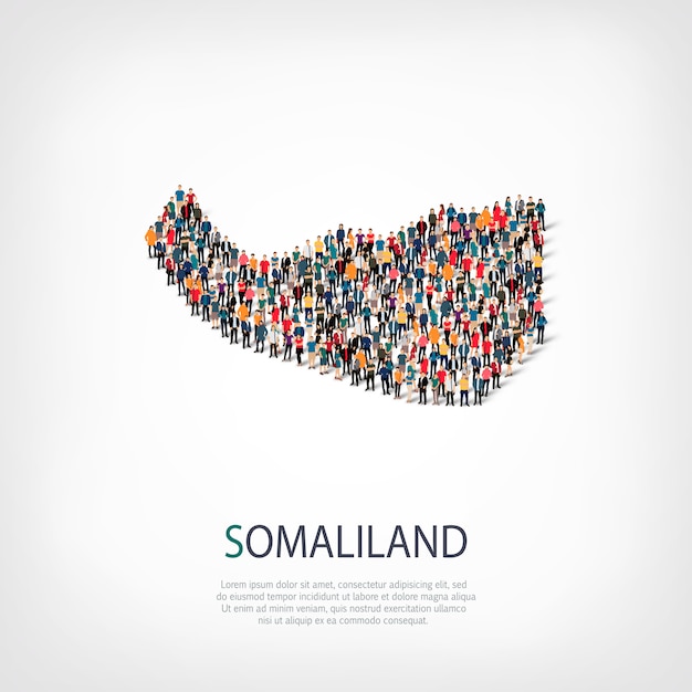 Mensen, kaart van Somaliland. Menigte die een landvorm vormt.