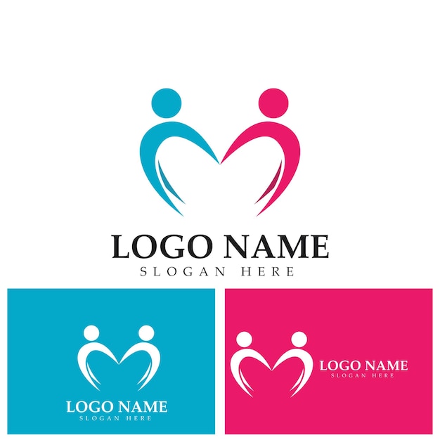 Mensen liefde en zorg logo ontwerpen kleurrijke concept vector illustratie gezinszorg logo sjabloon liefde symbool