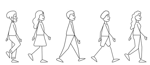 mensen lopen eenvoudige figuren op een witte achtergrond vector