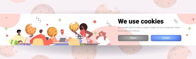 Mensen met cookie-bescherming van persoonlijke informatie internet web pop-up we gebruiken cookiebeleid kennisgeving