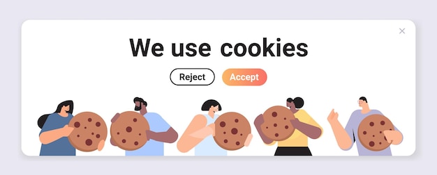 Mensen met cookie-bescherming van persoonlijke informatie internet web pop-up we gebruiken cookiebeleid kennisgeving