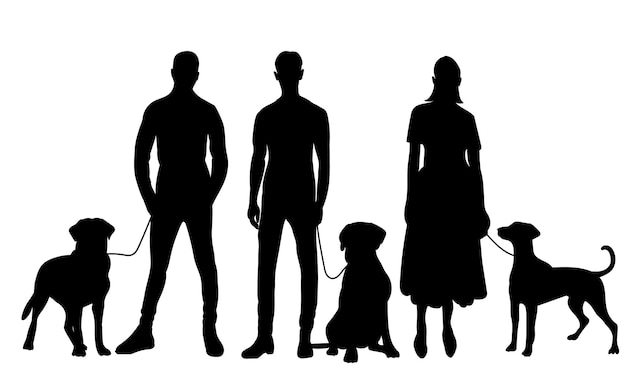 Mensen met honden zwarte silhouet geïsoleerde vector