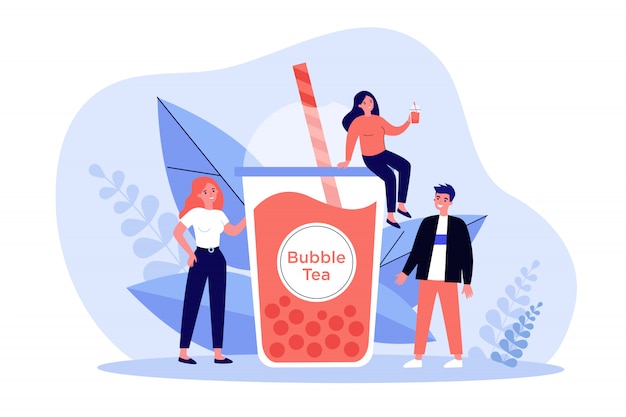 Mensen met plastic kopje bubble melkthee