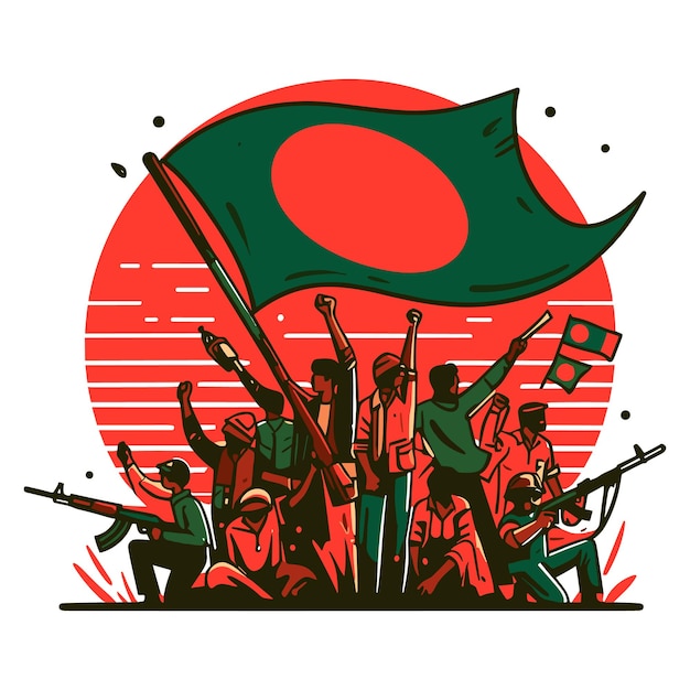 Vector mensen met vlag vieren de onafhankelijkheidsdag van bangladesh