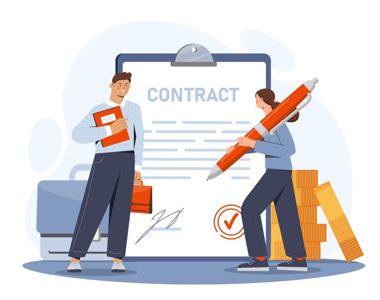 Vector mensen ondertekenen contract