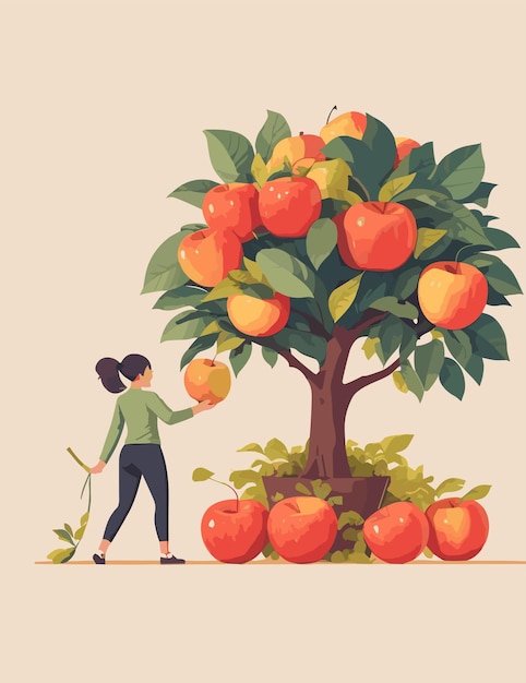 Mensen oogsten Apple Illustratie platte kleuren