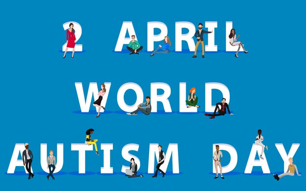 Vector mensen op 2 april wereld autisme dag voor web mobile app