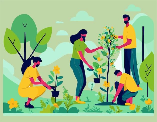 Vector mensen planten bomen en bloemen voor de wereldmilieudag