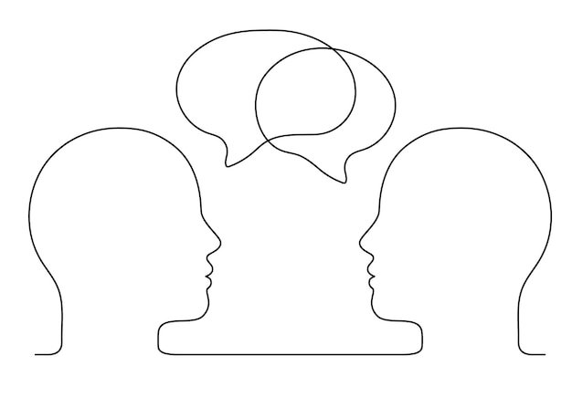 Mensen praten met tekstballon omtrek gesprek dialoog voor twee personen spreken doorlopende lijntekening
