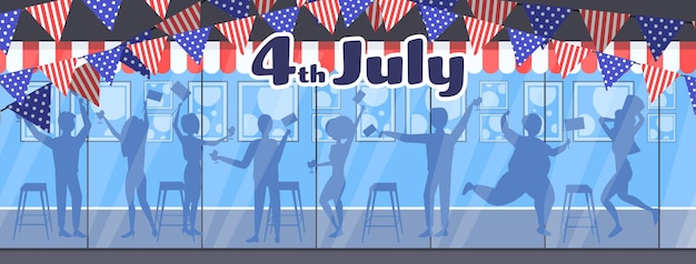 Mensen silhouetten vieren, 4 juli amerikaanse onafhankelijkheidsdag viering banner