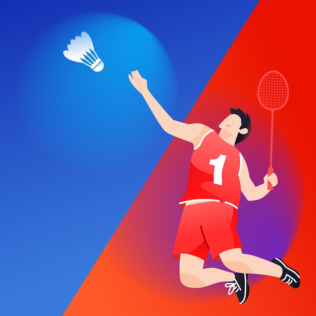 Mensen spelen badminton in een wedstrijd, mensen oefenen, vectorillustratie