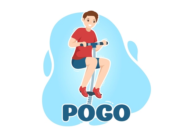 Mensen spelen met Sport Jump Pogo Stick Illustratie voor Landing Page in Outdoor Toy Hand Drawn