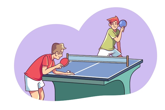 Mensen spelen tafeltennis hand getrokken ontwerp