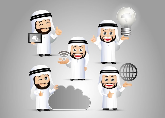 Mensen stellen Arabische computermannen in