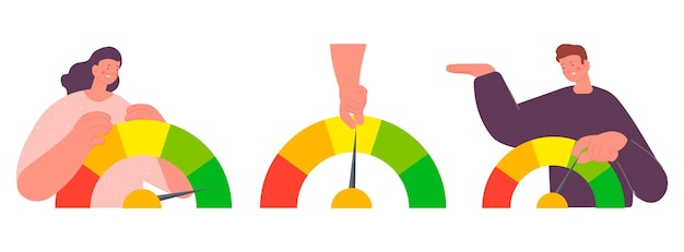 Vector mensen stemming zelfbeheersing blij en boos of verdrietig schaal review feedback concept klanttevredenheid vectorelementen