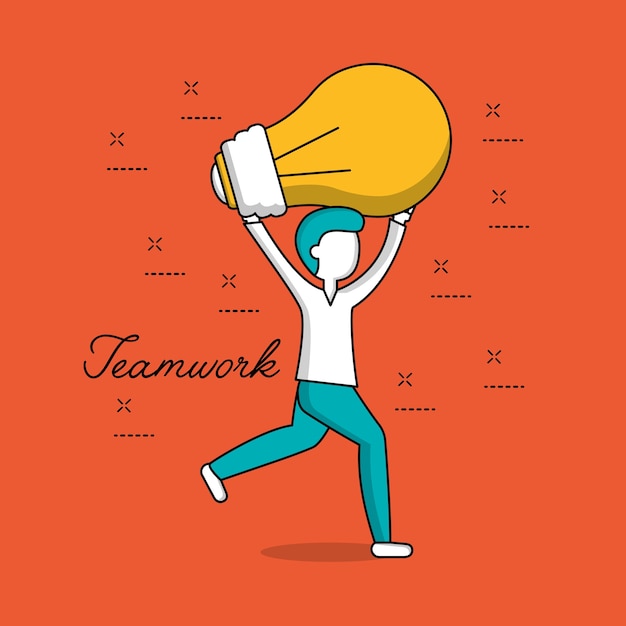 mensen teamwork jongen bedrijf lamp idee vectorillustratie