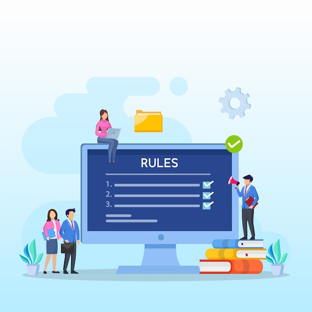 Mensen uit het bedrijfsleven studeren lijst met regels lezen begeleiding checklist maken vectorillustratie
