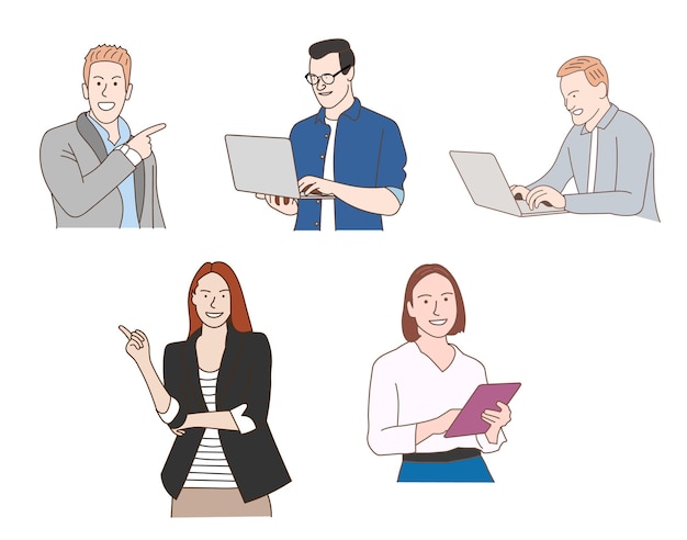 Mensen uit het bedrijfsleven vector illustratie set. Cartoon gelukkig professionele corporate medewerkers, managers.