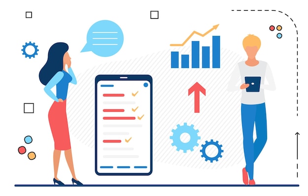 Mensen uit het bedrijfsleven werken aan data-analyse grafiek grafiek diagram app rapport in mobiele telefoon