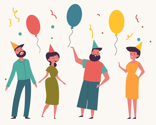 Mensen vieren verjaardagsfeestje geïsoleerde set grafisch ontwerp illustratie