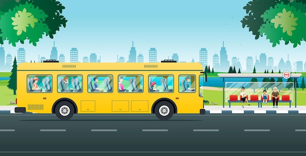 Mensen zitten te wachten om de busdienst te gebruiken