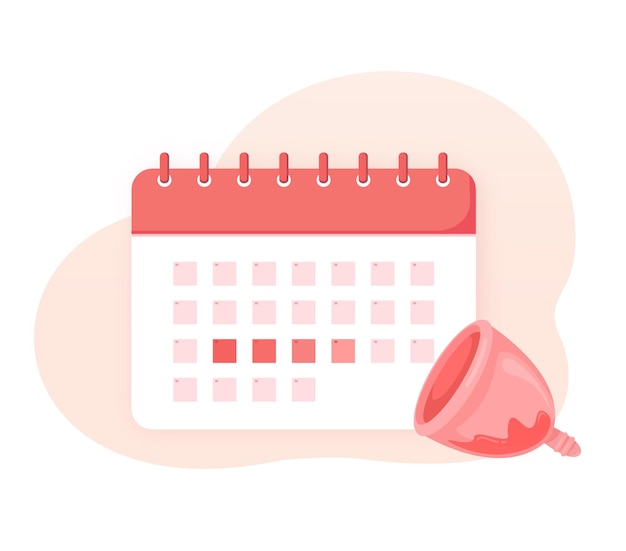 月経カップとカレンダーコンセプトのベクトルイラスト 月経追跡と持続可能な月経製品