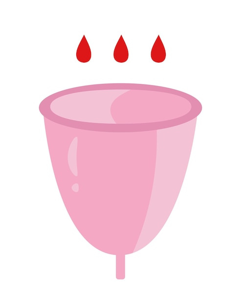 생리 컵 그림 평면 디자인 미니멀리스트 그리기 생리 컵과 혈액 방울