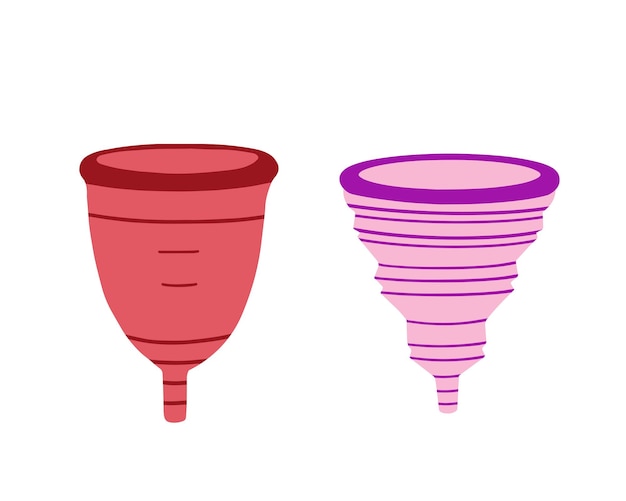 Menstrual cup set Female intimate hygiene menstruation cup Hand drawn illustration