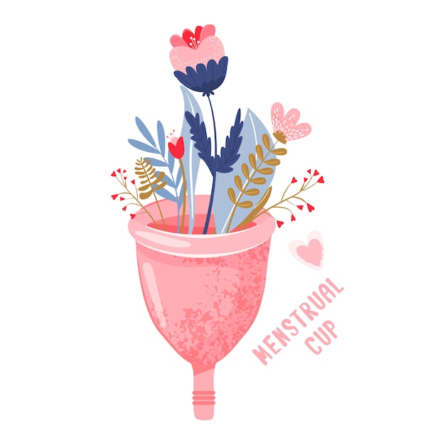 Menstrual cup with flowers. eco protection