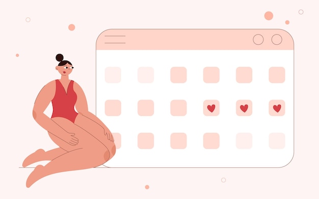 Vector menstruatie, vrouw en kalender.