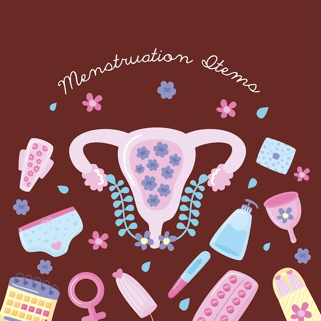 Menstruation items and lettering