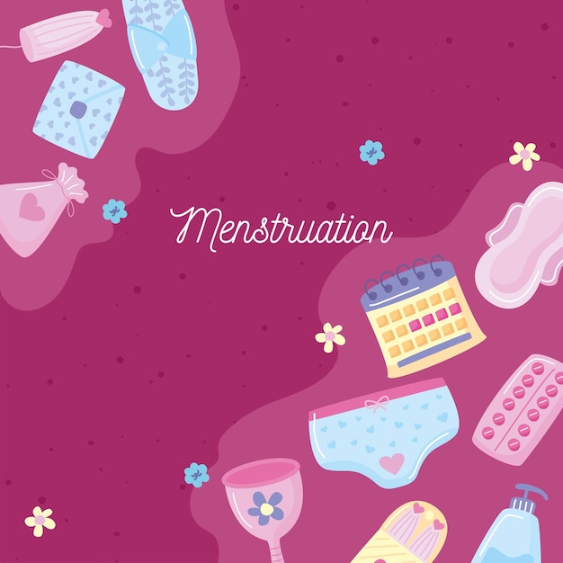 Vector menstruation lettering with pattern icons