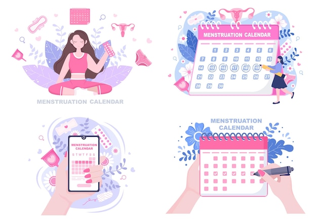 Vector menstruation period calendar women to check date cycle illustration