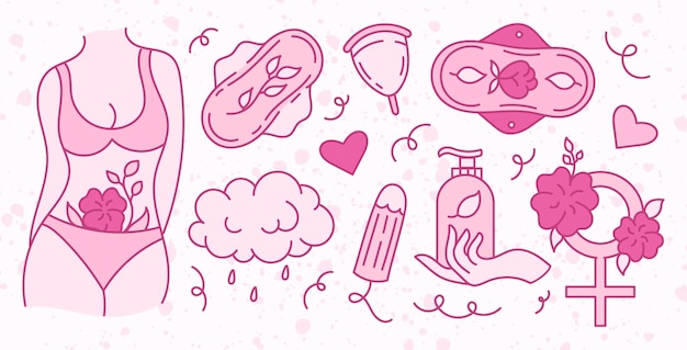 Menstruation theme Period Various feminine hygiene products Zero waste objects