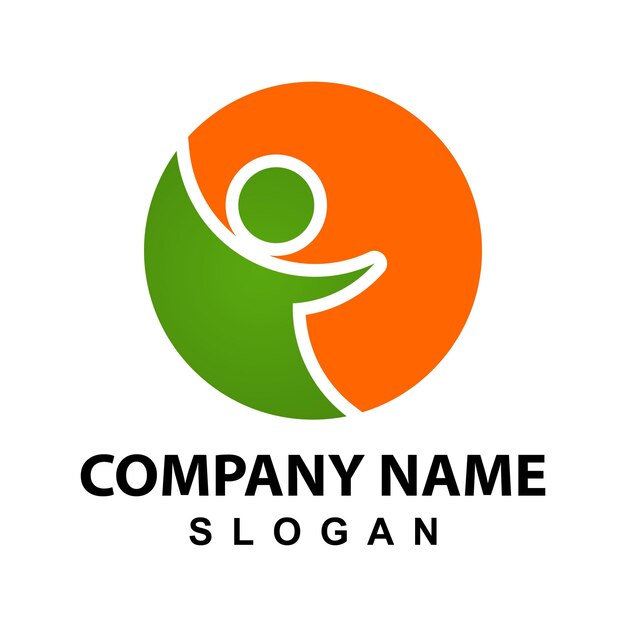 mensvormig oranje, groen logo-ontwerp