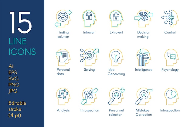 Mental activity color linear icons set