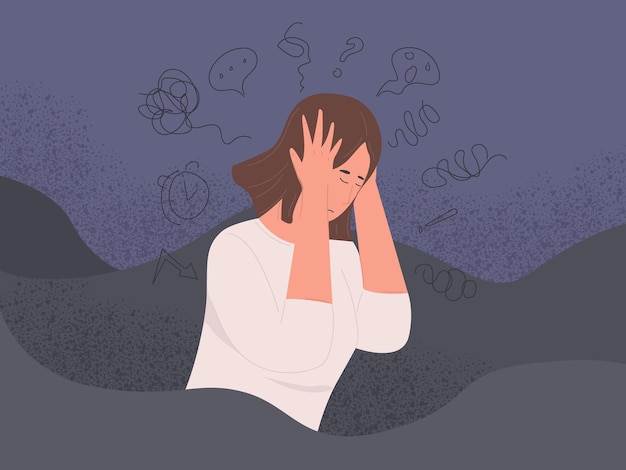 벡터 우울증 혼란 개념으로 고통받는 정신 장애 여성