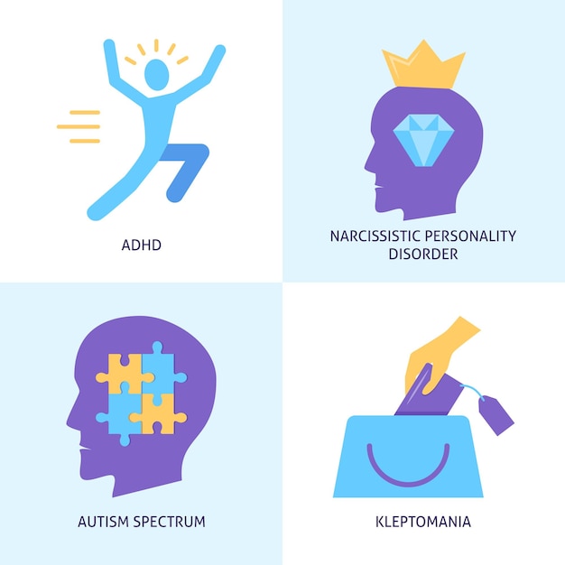 Vector mental disorders icon set