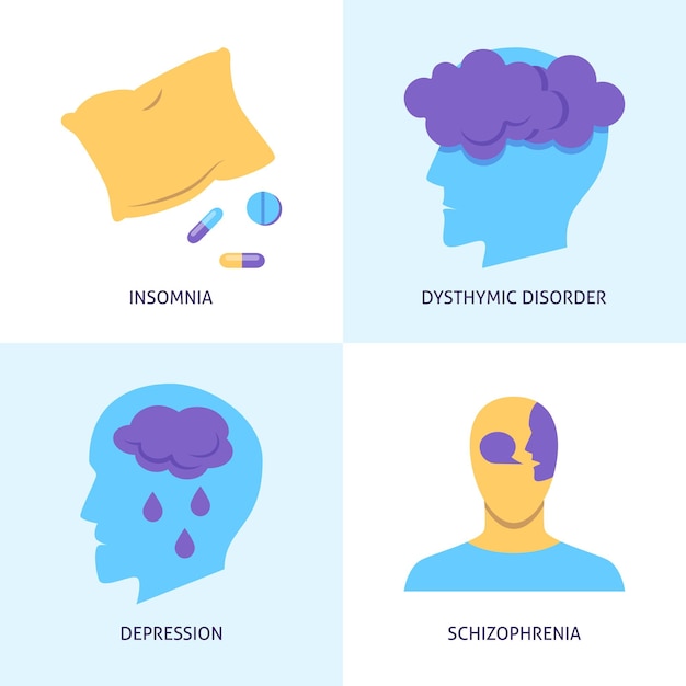 Vector mental disorders icon set