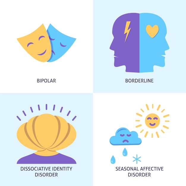 Mental disorders icon set