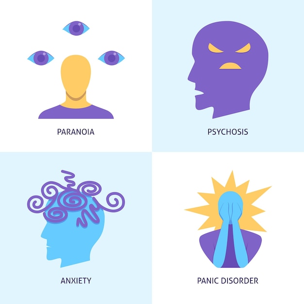 Vector mental disorders icon set