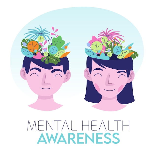 Mental health awareness concept with illustration of a young couple
