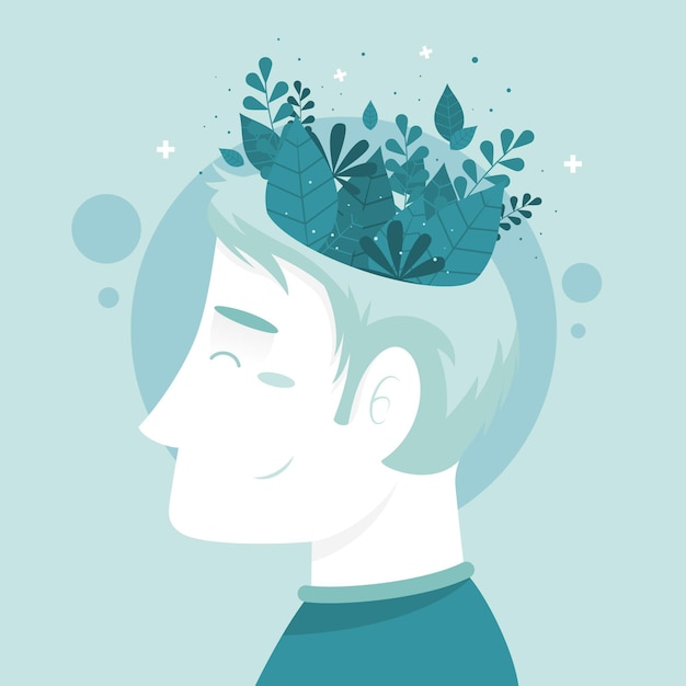 Vector mental health awareness concept with man wearing leaves crown