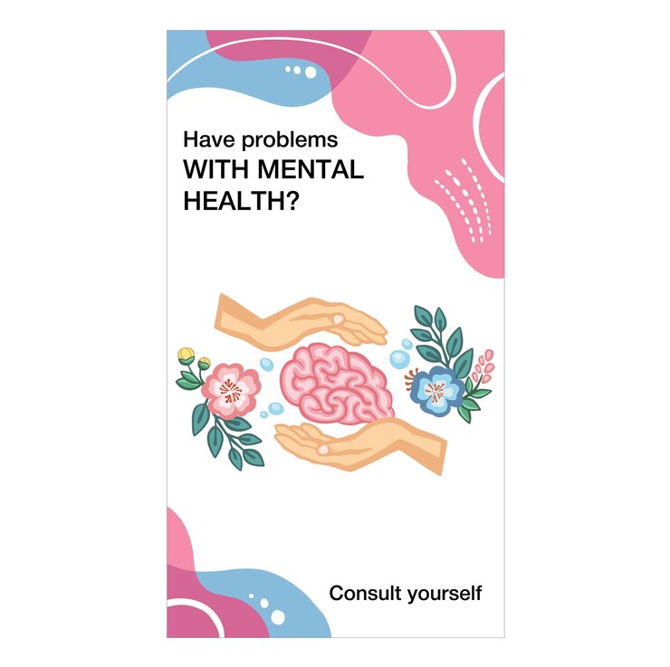 Mental health banner mind care cartoon vector illustration