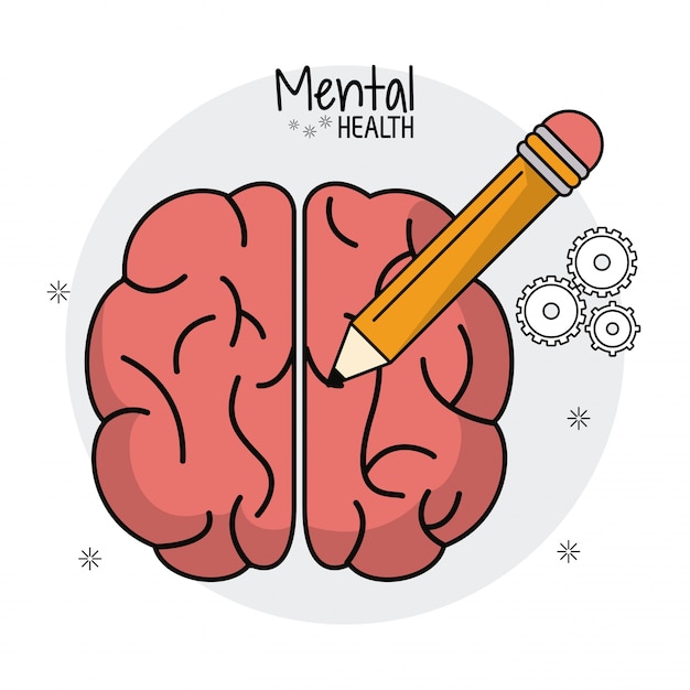 Vector mental health brain human pencil idea