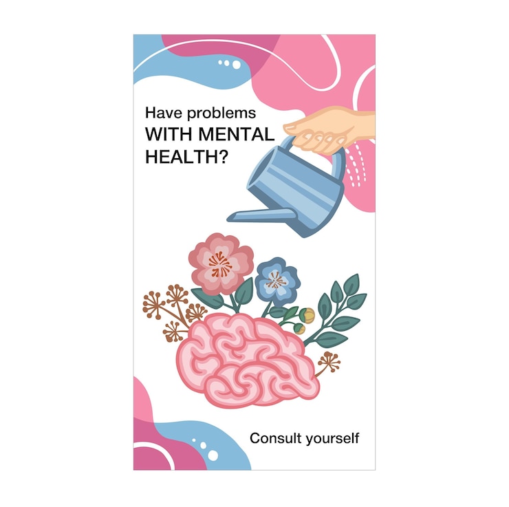 mental health brain watered from a watering can banner vector illustration